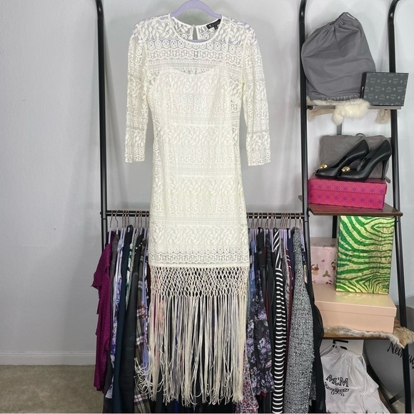 𝅺guess Ivory Lace Macrame Fringe Maxi Dress - Picture 1 of 5